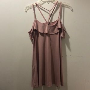Pink off the shoulder dress with criss cross strap